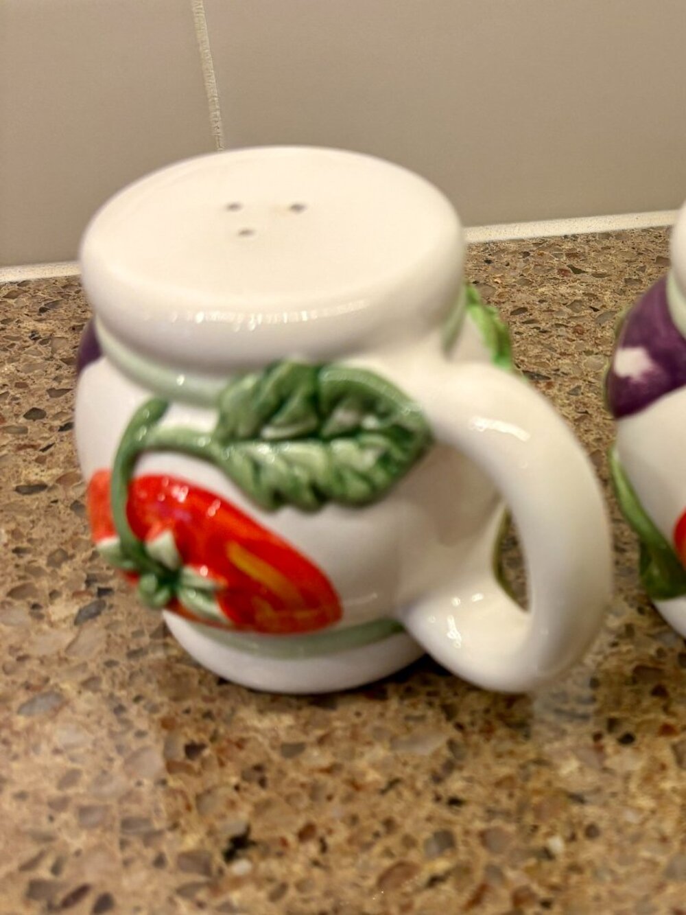 Vintage Clay Art Ceramic Veggie Pattern Salt & Pepper Shakers